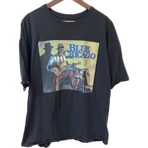 Vintage Blue Chicago Shirt Adult 2XL Black Graphic Paining John Carroll Doyle